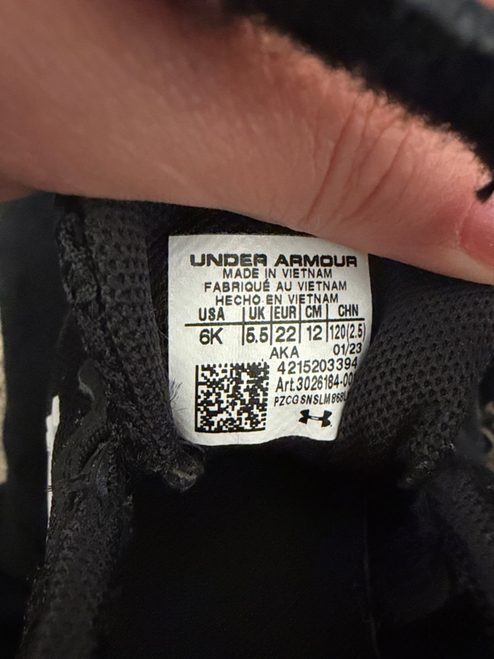 Under Armour Kids Black and White Velcro Athletic Sneakers - Picture 5 of 6